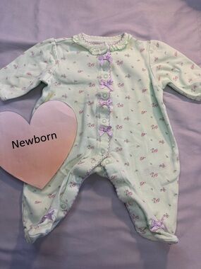 Little Me - Green Footies One Piece with Snap Closures